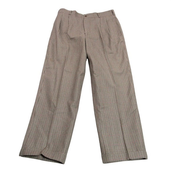 Perry Ellis Portfolio Other - Perry Ellis Portfolio Mens 32 Brown Houndstooth 100% Wool Pleated Cuffed Pants